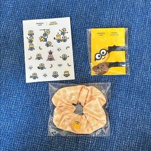 Minions Scrunchie + Hair Clips + Stickers